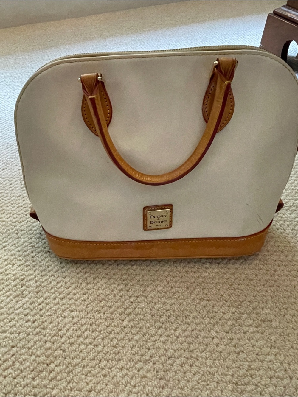 Dooney & Bourke patent leather Cream and Tan Leather Satchel